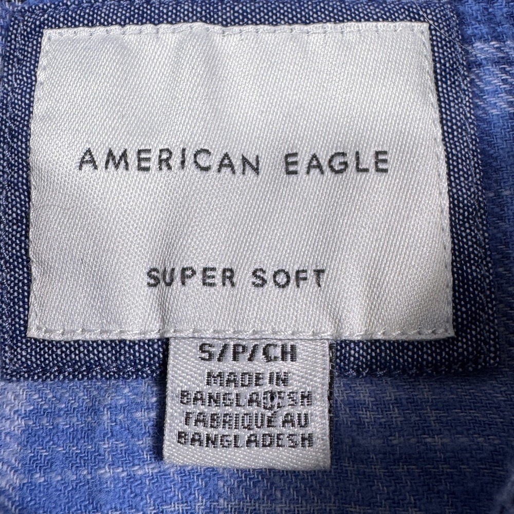 American Eagle Super Soft Flannel Shirt Removable Hood Mens Small Blue Button Up - Picture 2 of 6